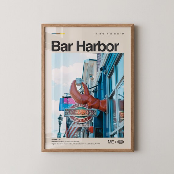 Bar Harbor Print Wall Art Poster Photo Dcor Map Maine