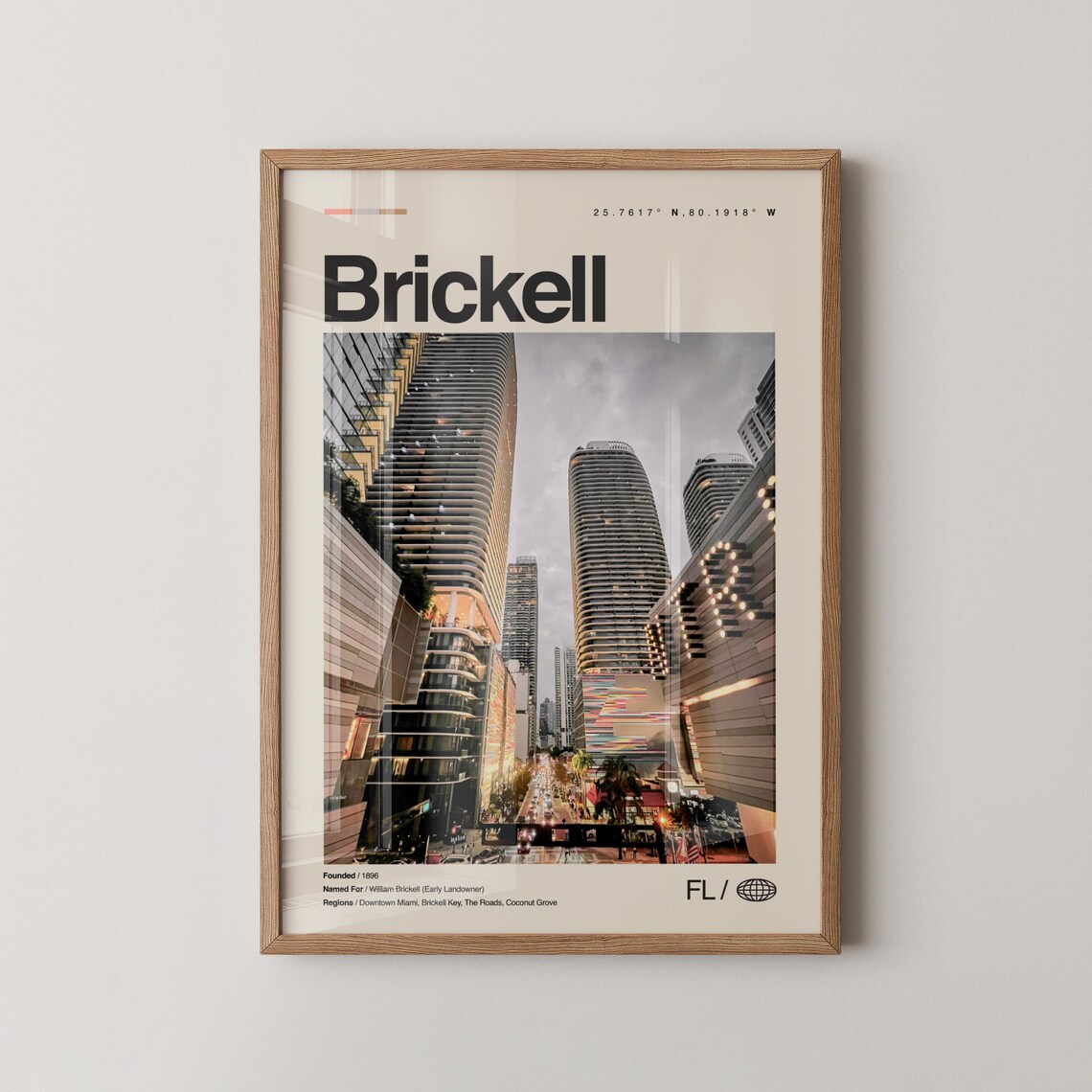 Brickell Florida Wall Art Print, Miami Riverwalk