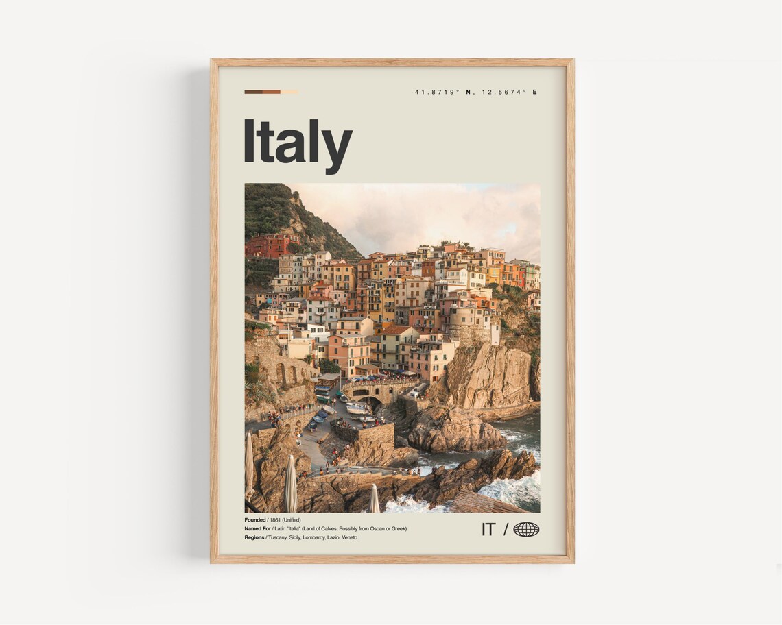 Italy Print Black And White No 2 Wall Art Poster Photo Dcor Map Europe