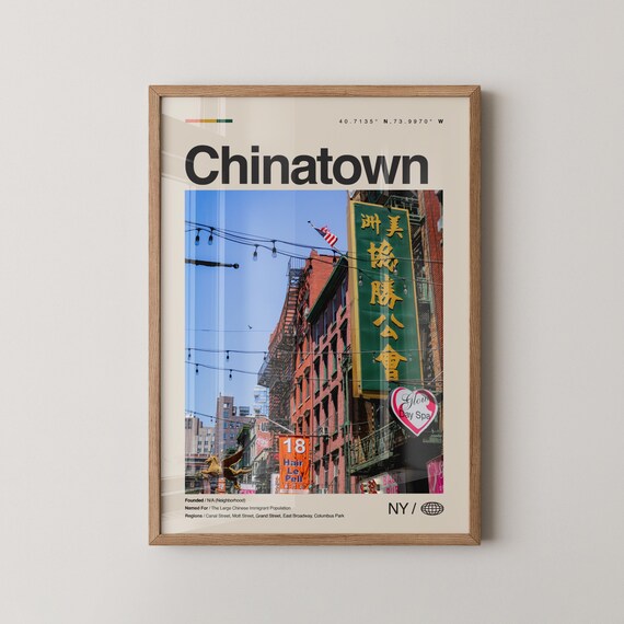 Chinatown New York City Street Scene Vintage Urban Travel Poster