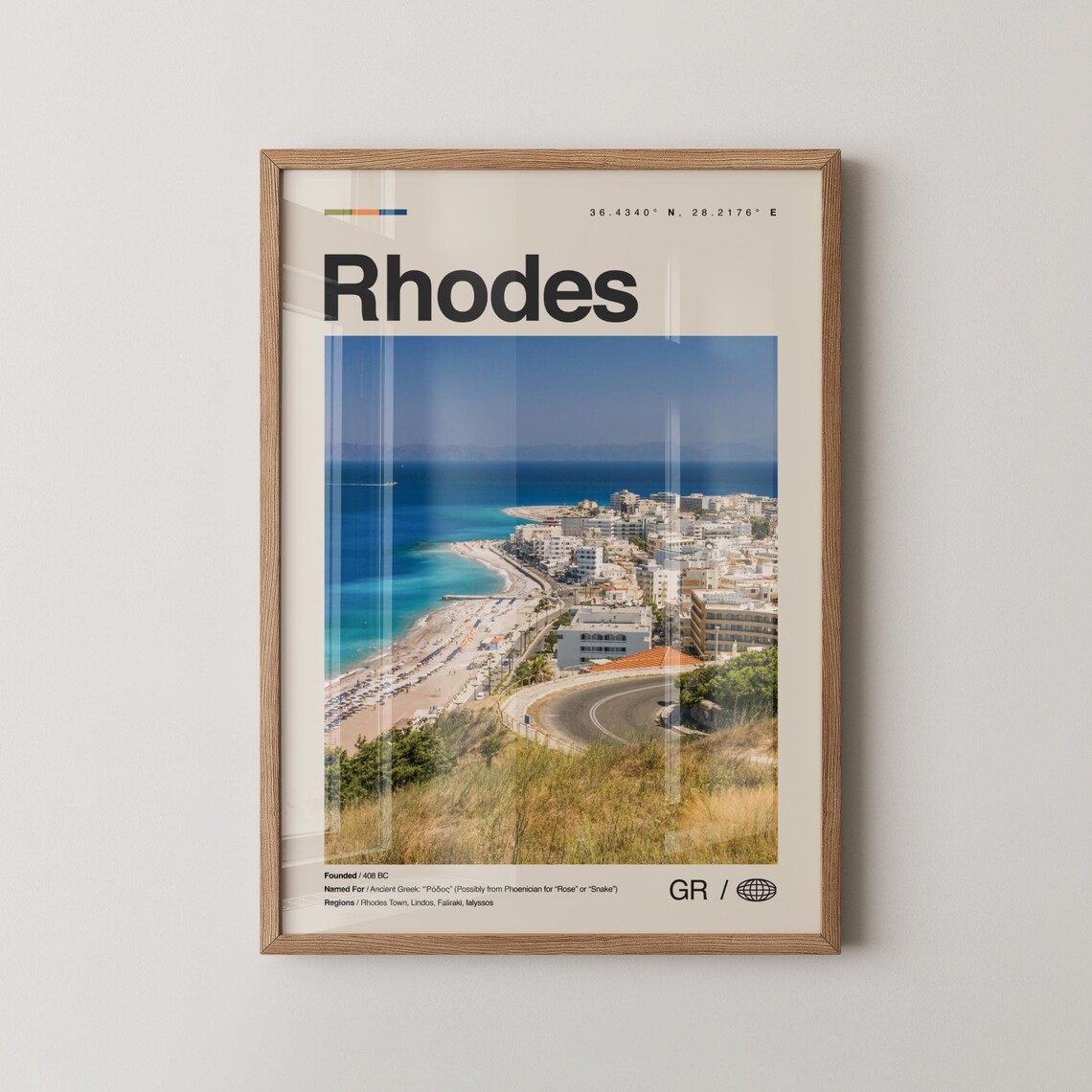 Rhodes Greece Aegean Coast Beach City Minimalist Travel Poster