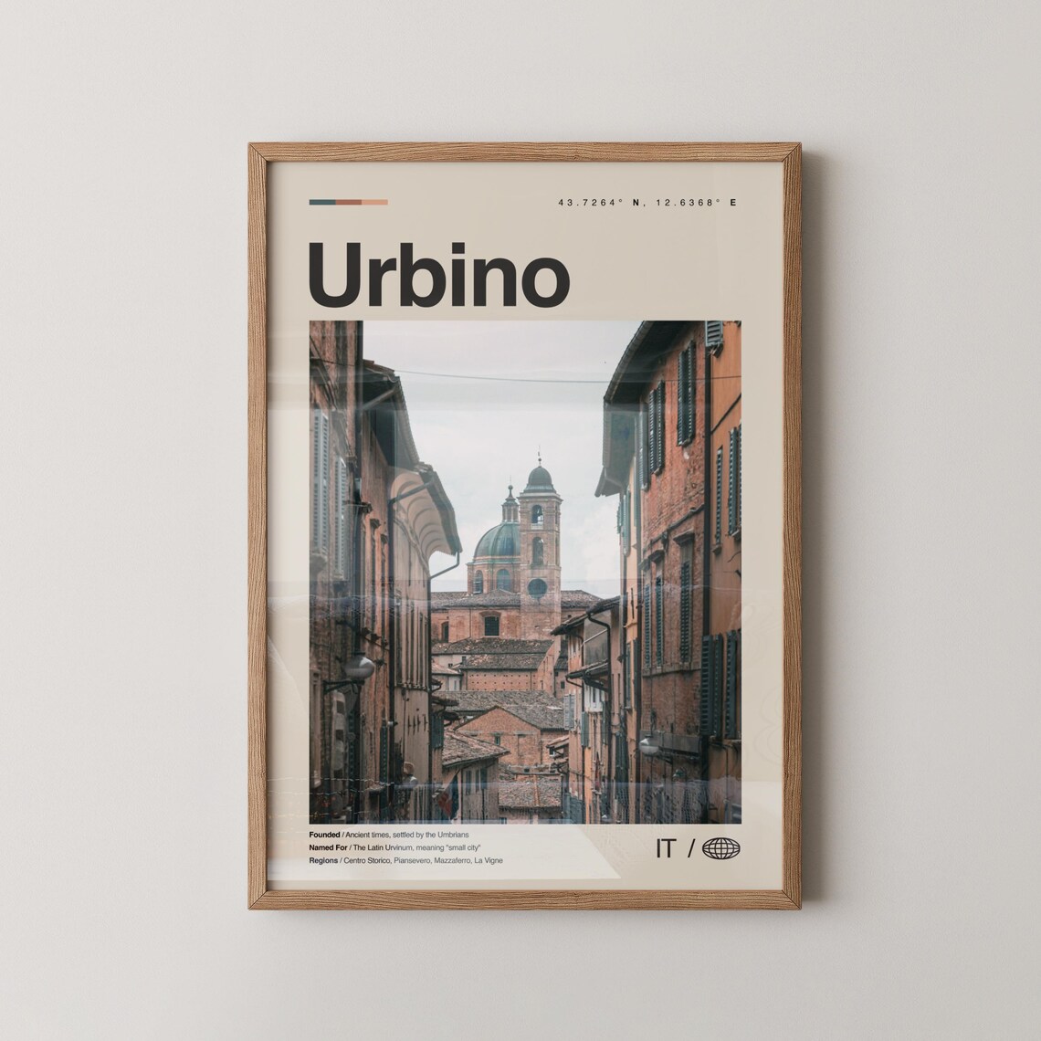 Urbino Italy Terracotta Street Cathedral Dome Historic Travel Poster