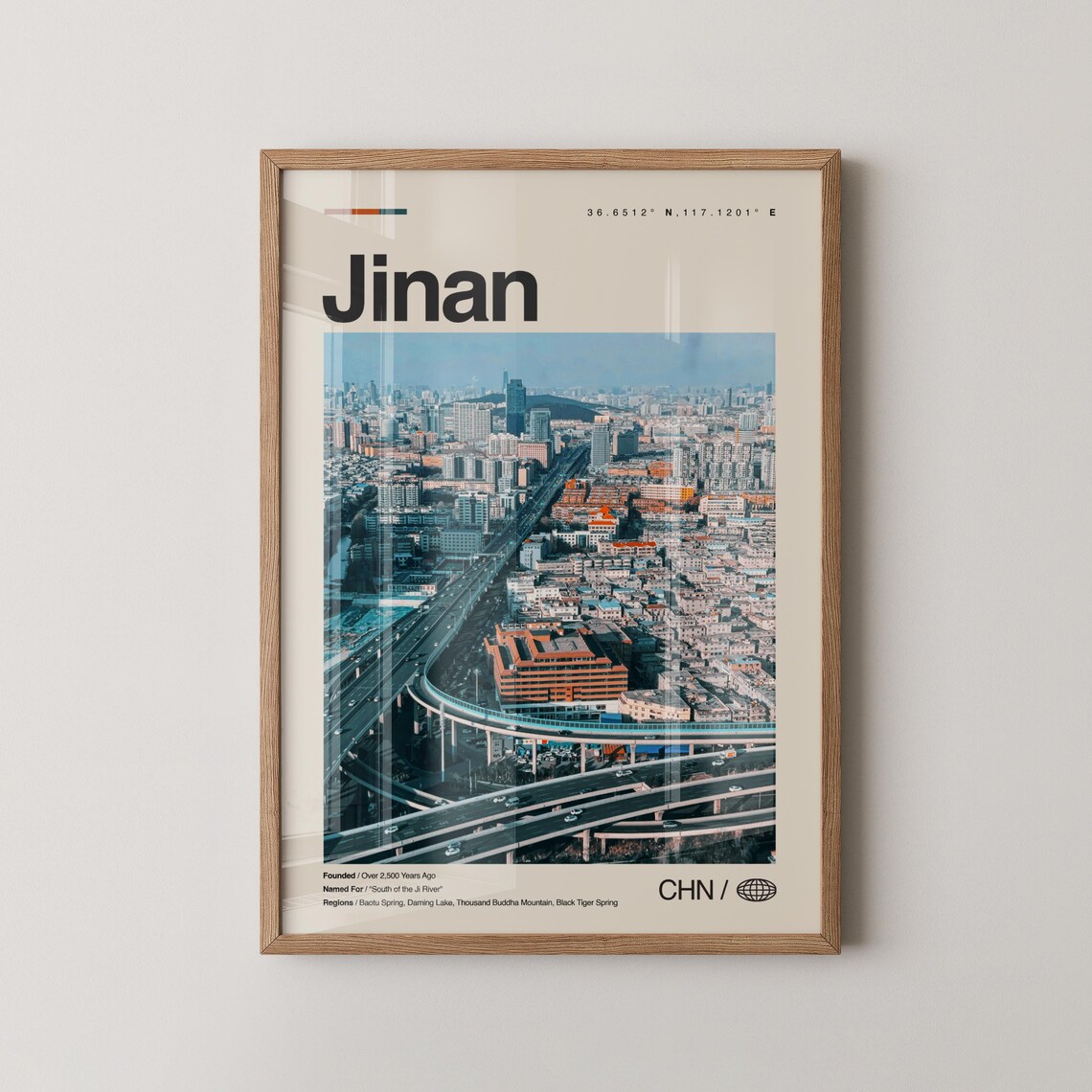 Jinan China Aerial Cityscape Photography Poster With Highway Overpass