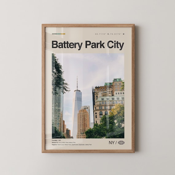 Battery Park City Travel Poster with One World Trade Center Photo