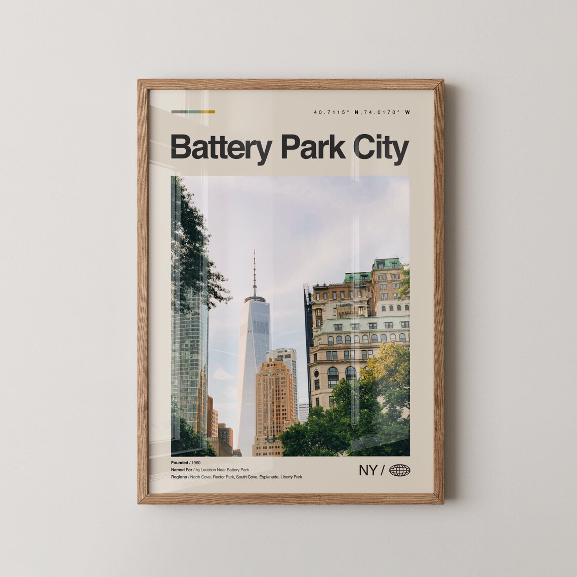 Battery Park City Travel Poster with One World Trade Center Photo