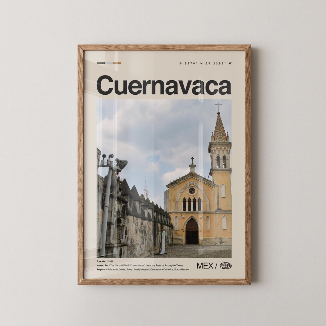 Cuernavaca Mexico Travel Poster Historic Cathedral Colonial Street Scene