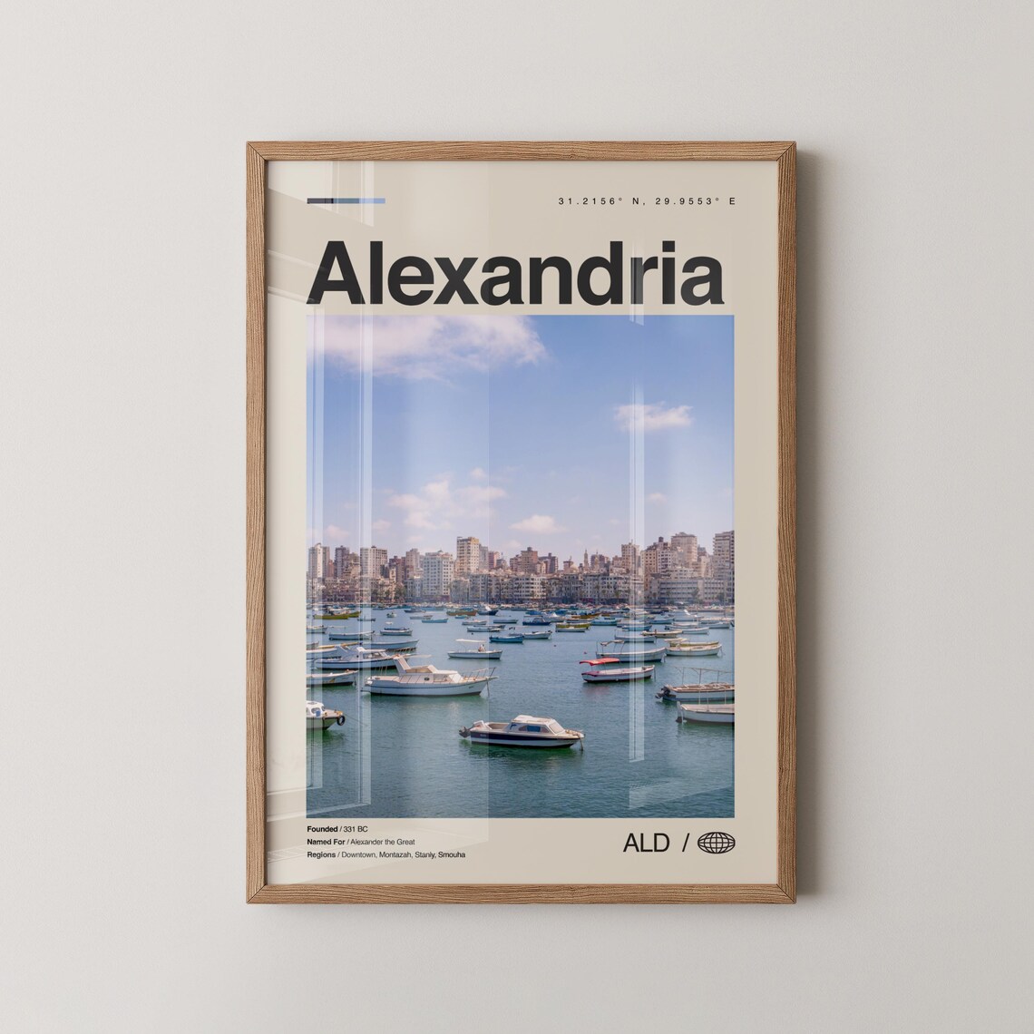 Alexandria Egypt Harbor Boats Minimalist Photo Travel Poster