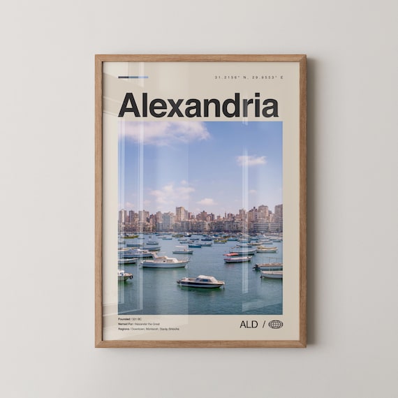 Alexandria Egypt Harbor Boats Minimalist Photo Travel Poster