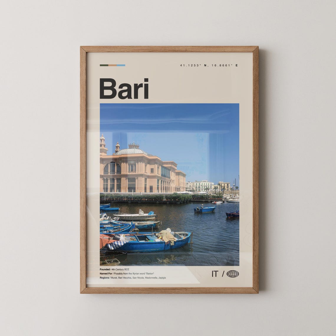Bari Italy Harbor Fishing Boats Waterfront Photo Travel Poster