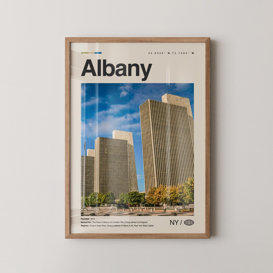 Albany New York City Travel Poster with Empire State Plaza Photo
