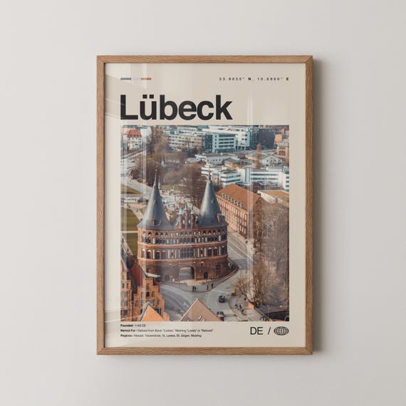 Lubeck Print Lbeck Wall Art Poster Photo Dcor Map Germany