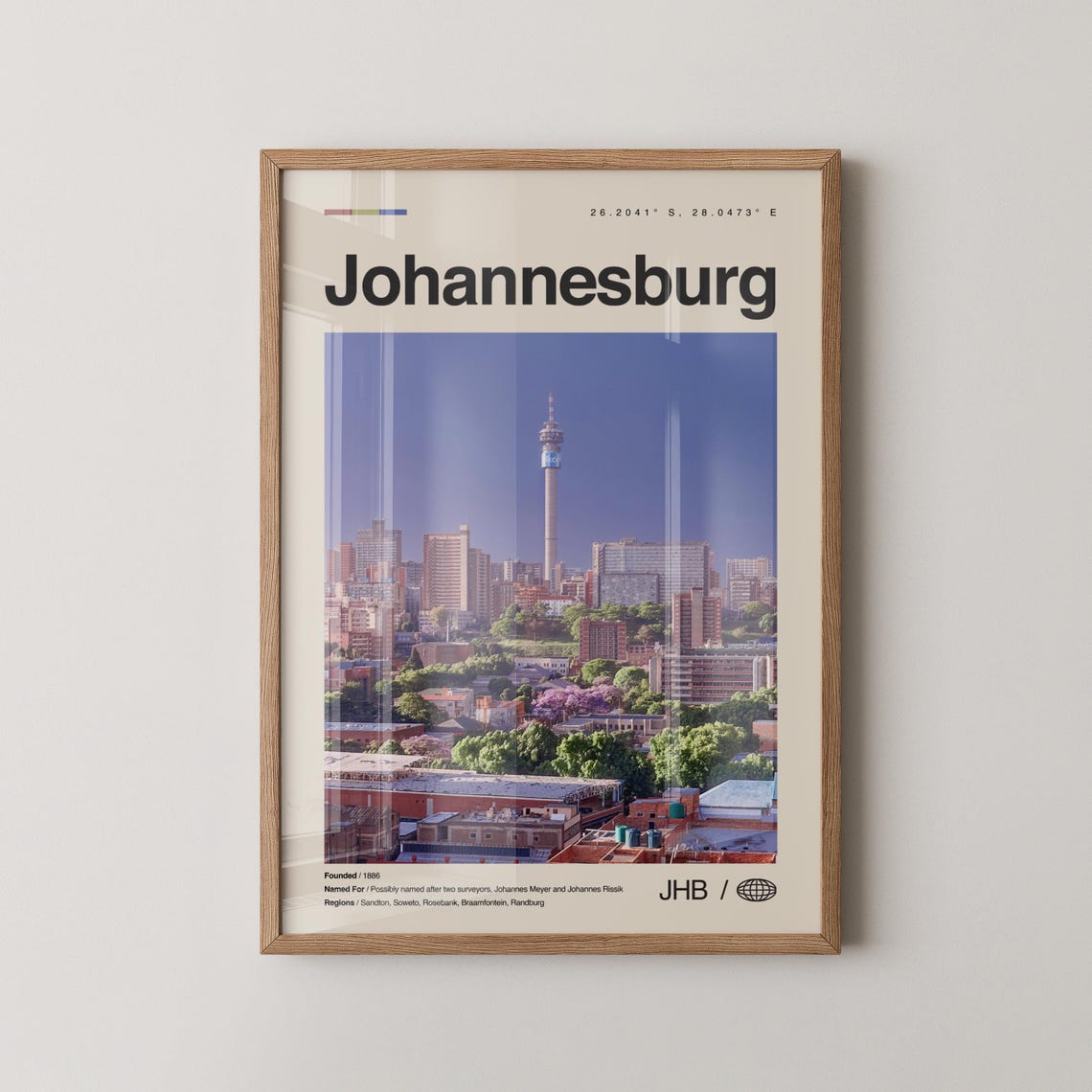 Johannesburg Skyline With Hillbrow Tower Minimal Country Poster