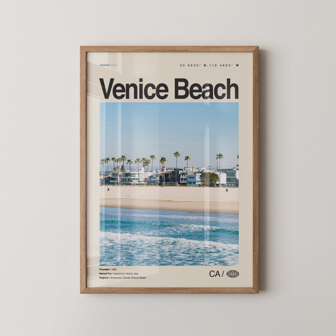 Venice Beach California Palm Trees Waves Minimalist Travel Poster
