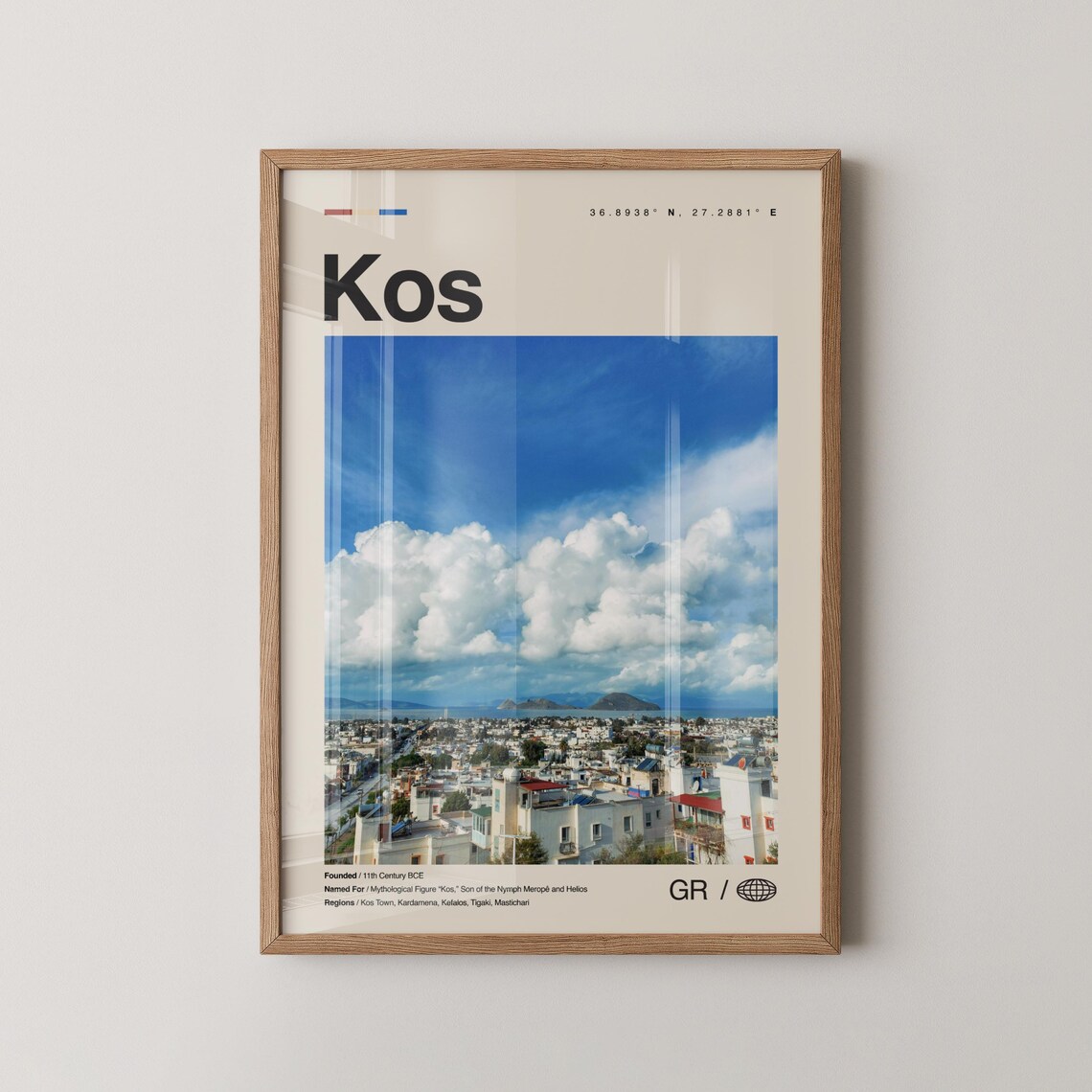 Kos Greece Aegean Island Town Minimalist Map Style Travel Poster