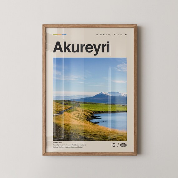 Akureyri Print Wall Art Poster Photo Dcor Map Iceland