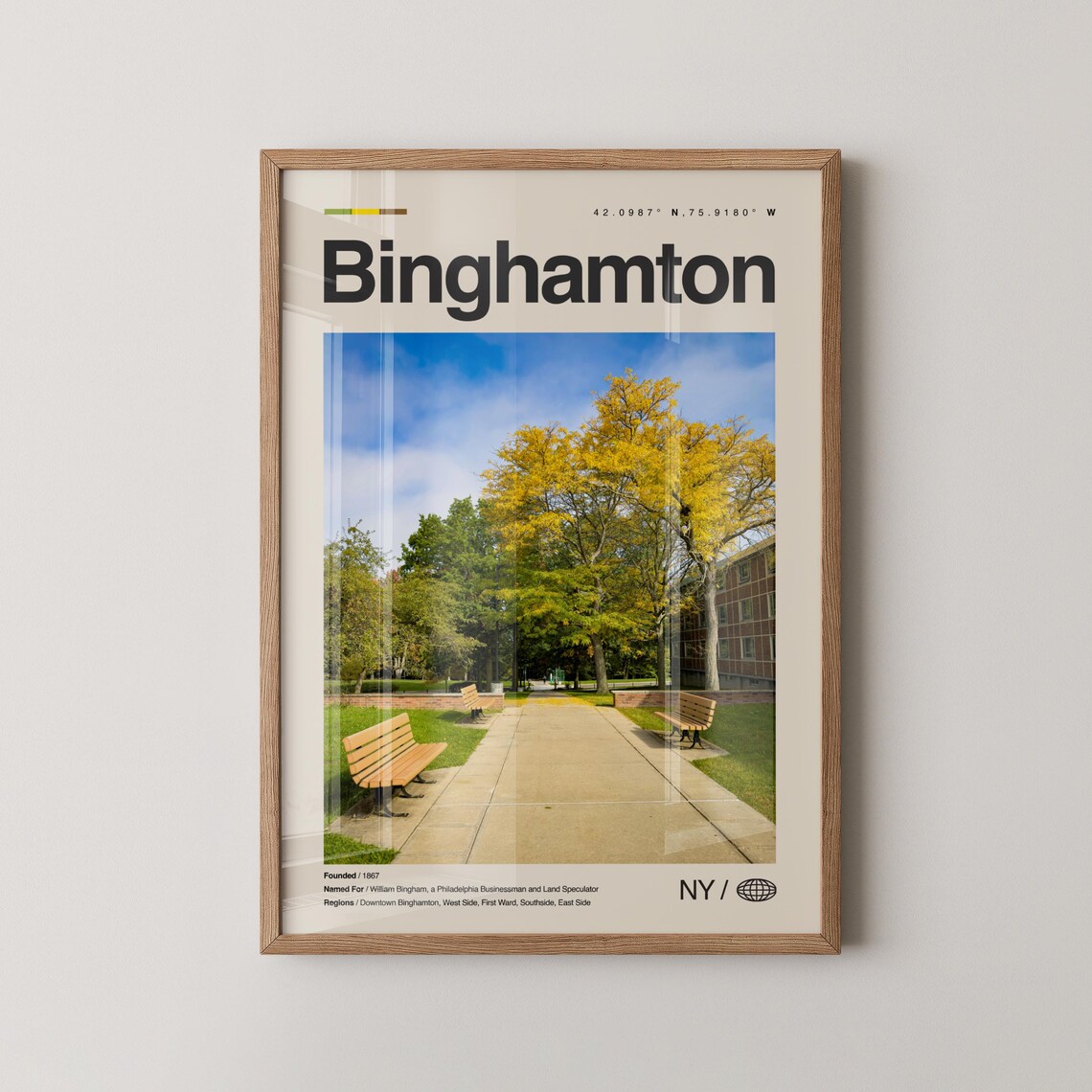 Binghamton New York Autumn Park Landmark Vintage Travel Poster