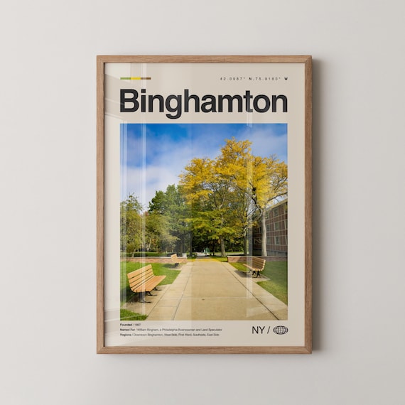 Binghamton New York Autumn Park Landmark Vintage Travel Poster