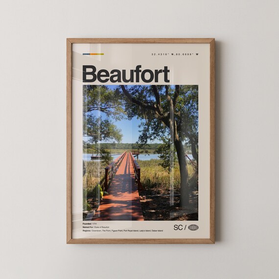 Beaufort Print Wall Art Poster Photo Dcor Map South Carolina