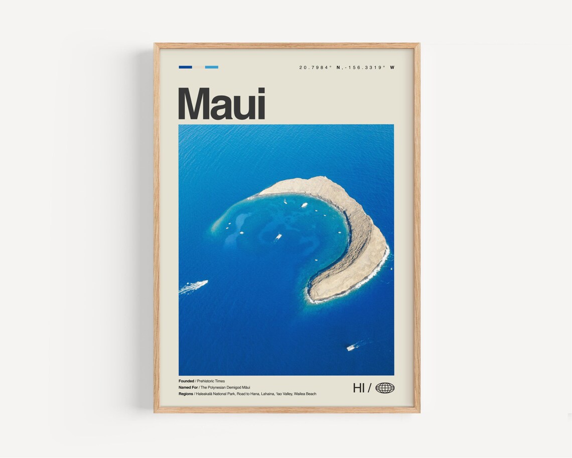 Maui Molokini Crater Aerial Photo Travel Poster Hawaii Island Art