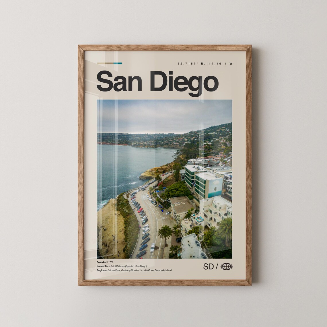 San Diego California Scenic Coastal Aerial Ocean View Travel Poster