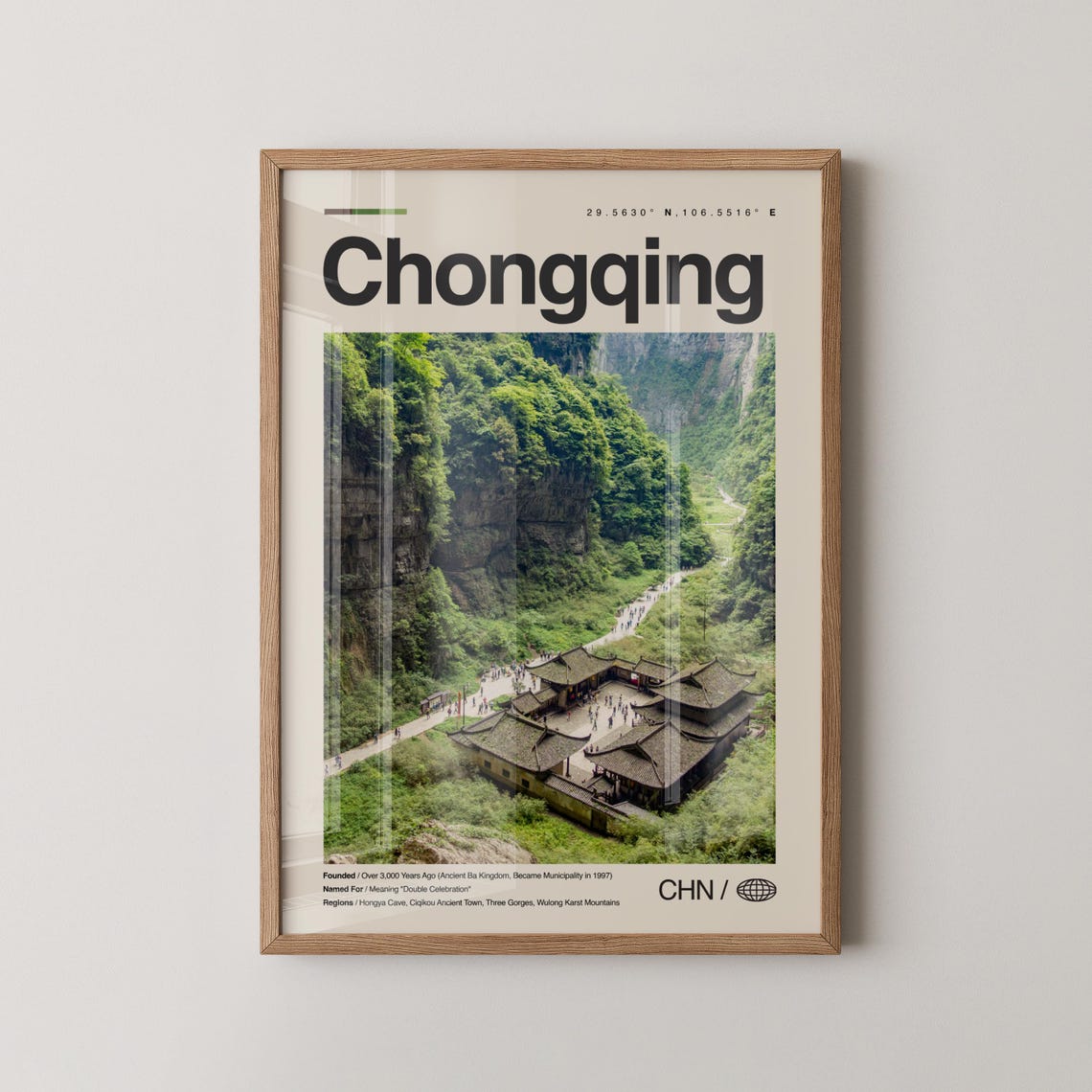 Chongqing China Mountain Temple Retro Travel Poster Photo Art