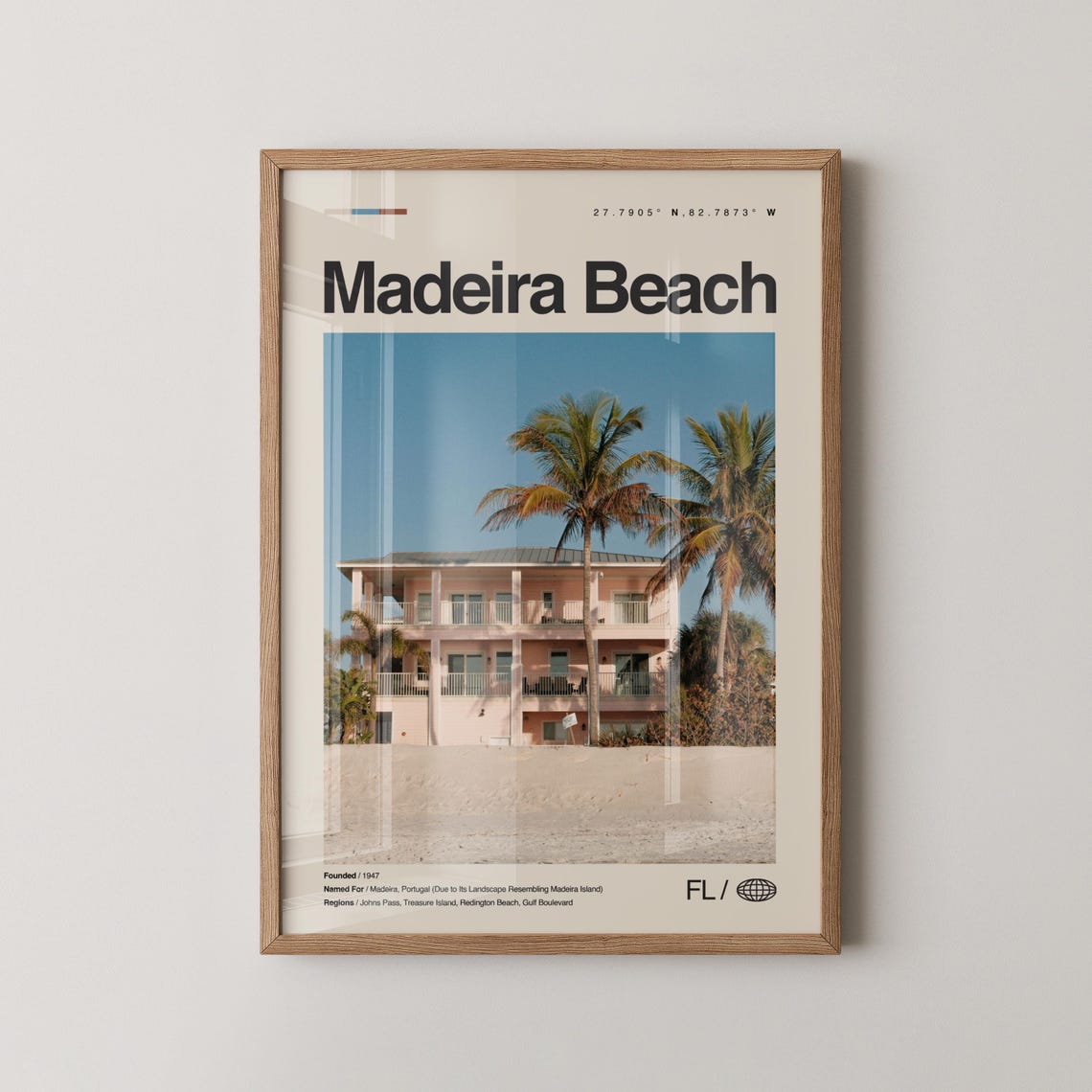 Madeira Beach Florida Pink Beach House Vintage Travel Poster