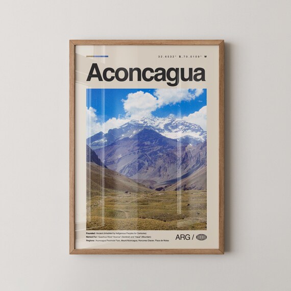 Aconcagua Argentina Andes Highest Peak Mountain Travel Poster