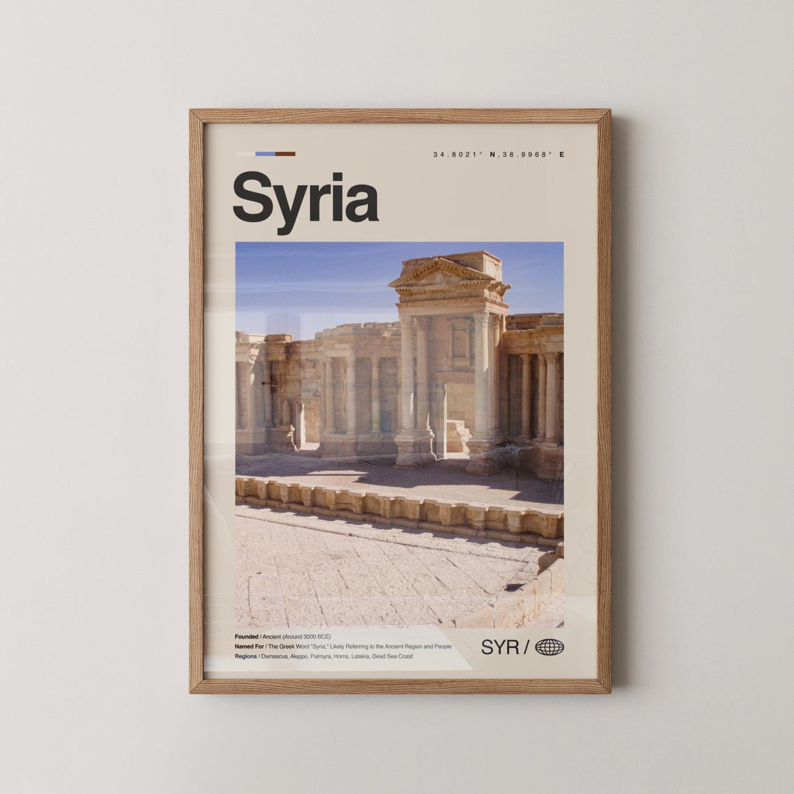 Syria Palmyra Travel Poster Ancient Theatre Ruins Photo Coordinates