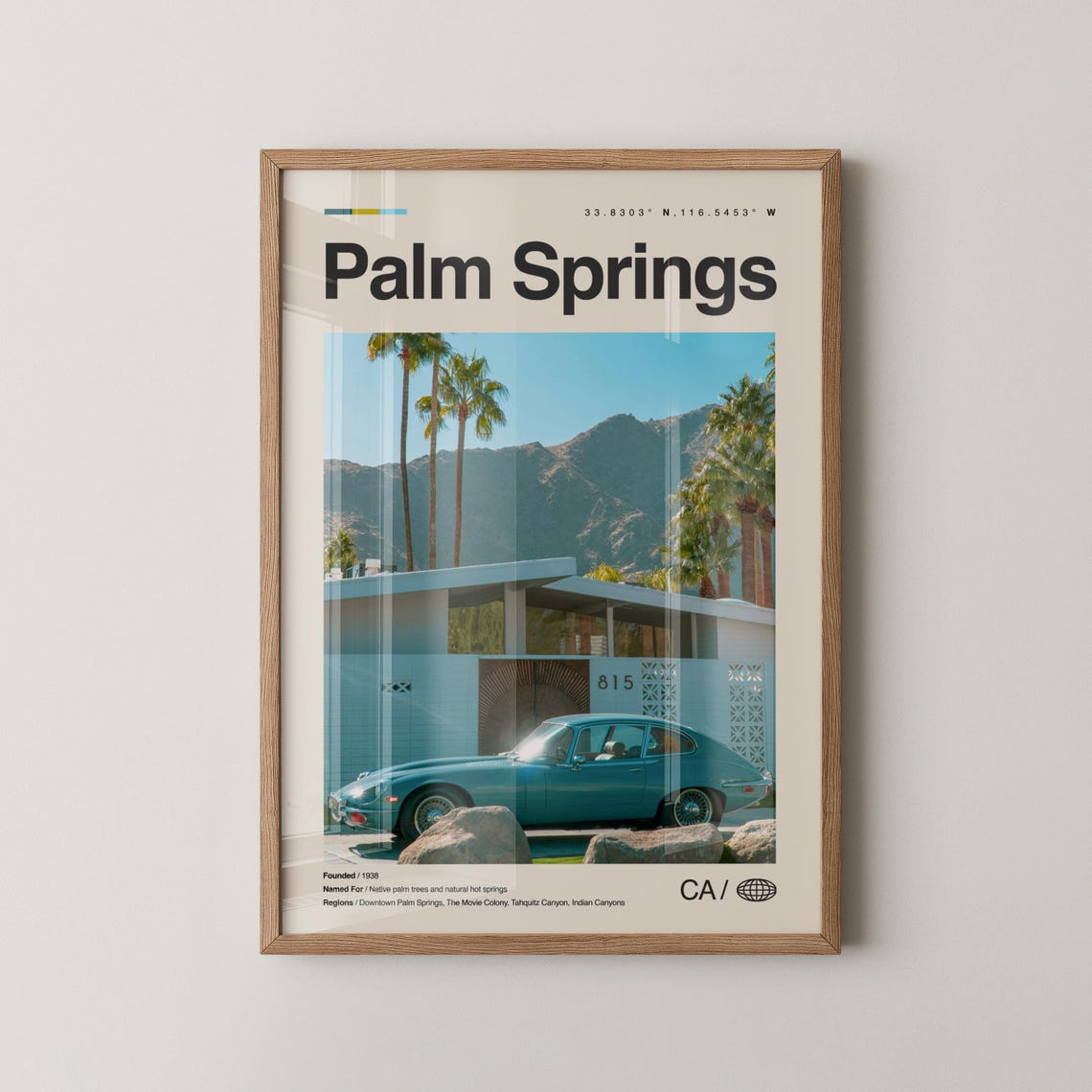 Palm Springs California Midcentury Home Classic Car Travel Poster