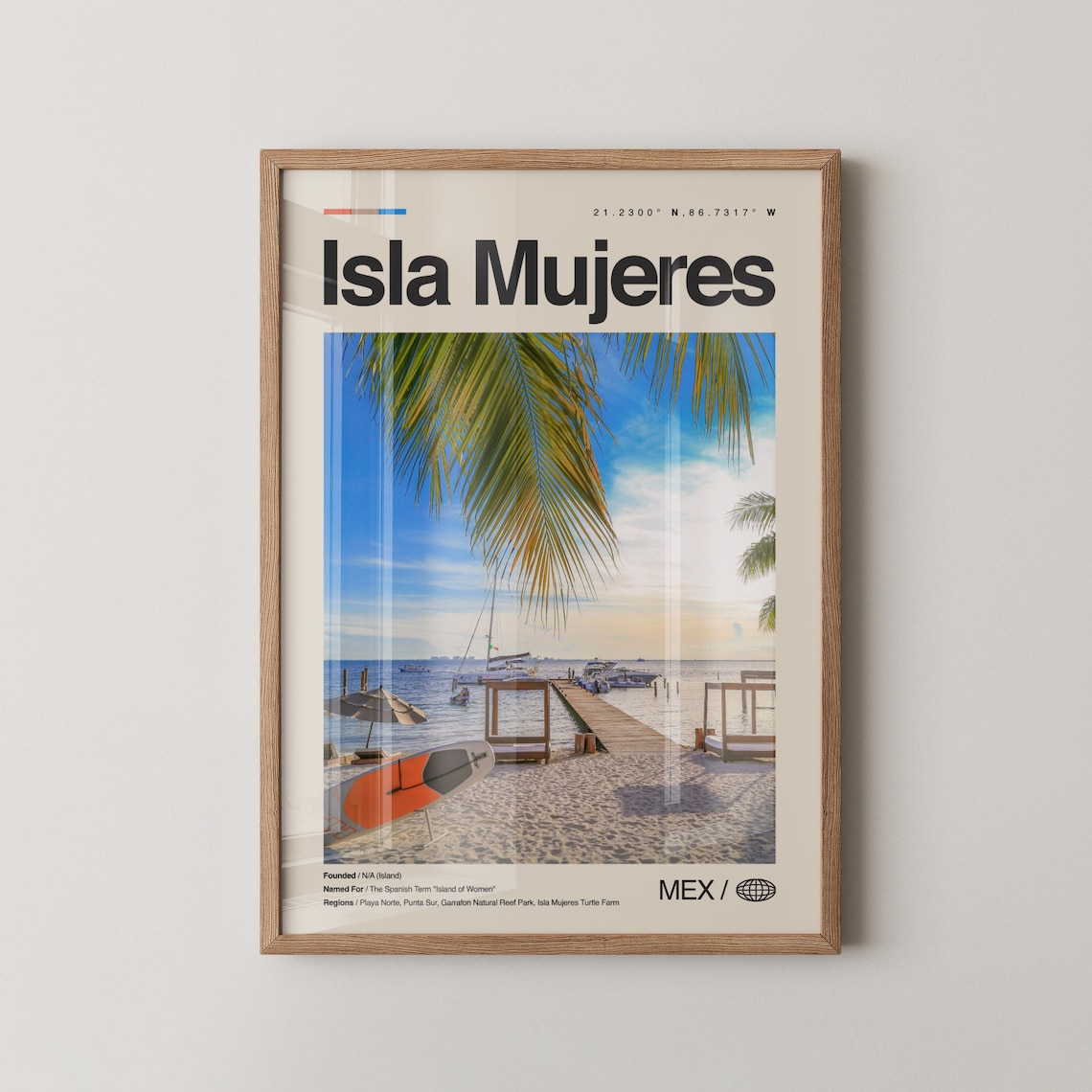 Isla Mujeres Mexico Travel Poster With Tropical Beach And Palm Photo