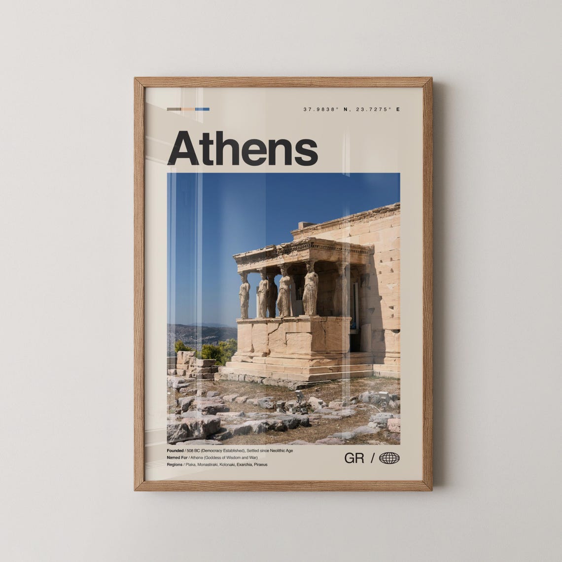 Athens No 2 Erechtheion Caryatids Ancient Ruins Travel Poster