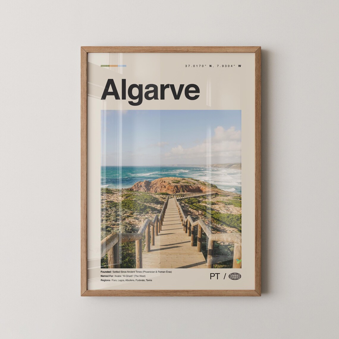 Sunny Algarve Portugal Beach Boardwalk Coastal Travel Art Poster