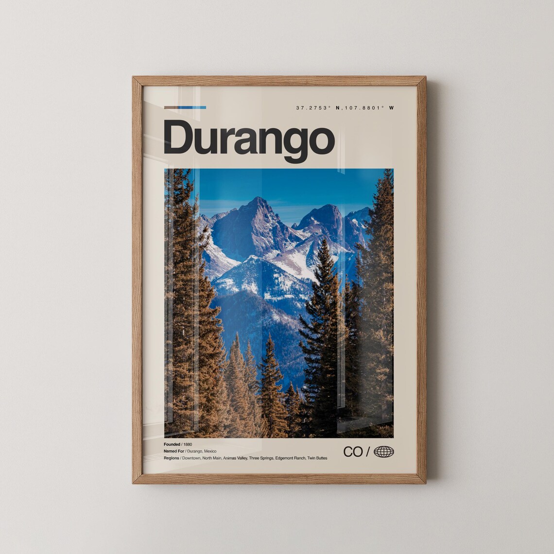 Durango Real Photo Travel Poster, Mid-Century Map