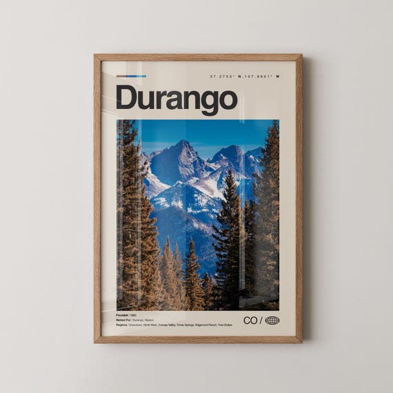 Durango Real Photo Travel Poster, Mid-Century Map