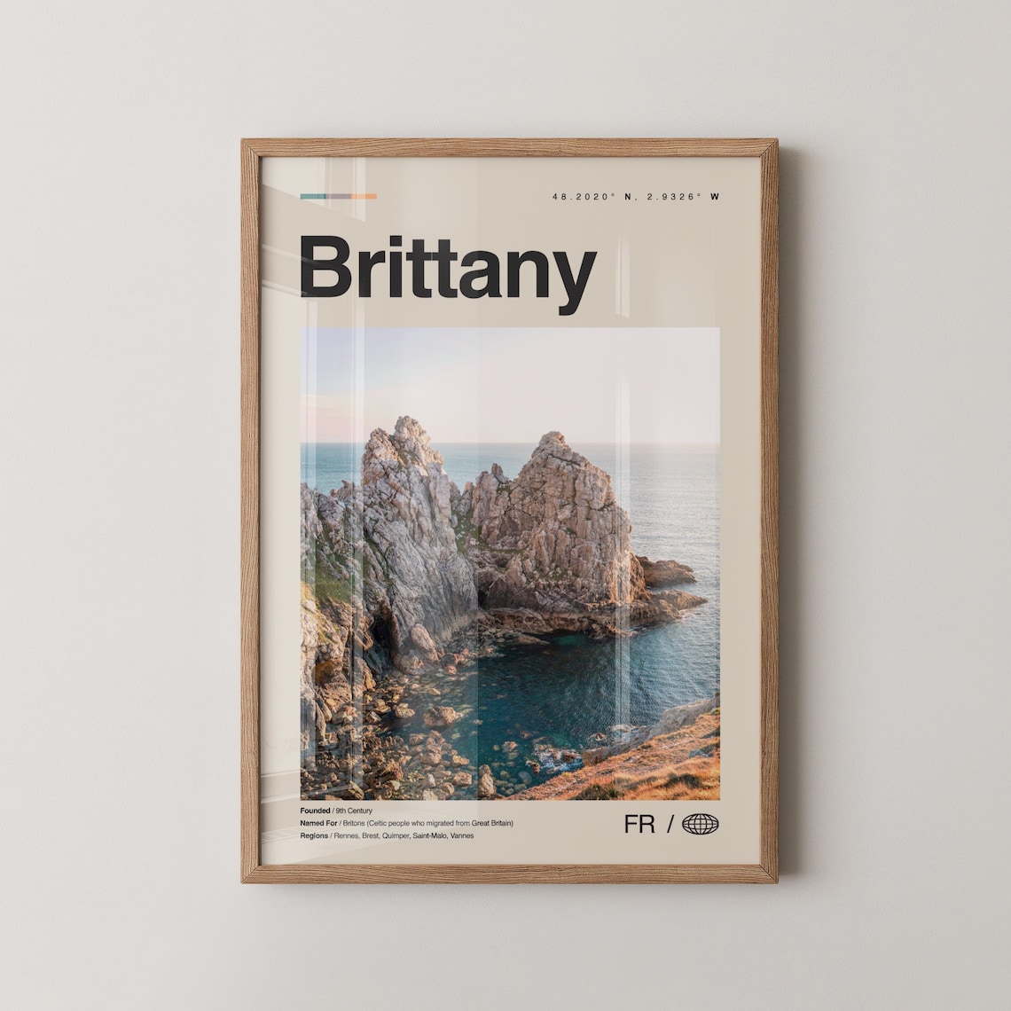 Brittany France Travel Poster Rocky Coastline Photo Region Art