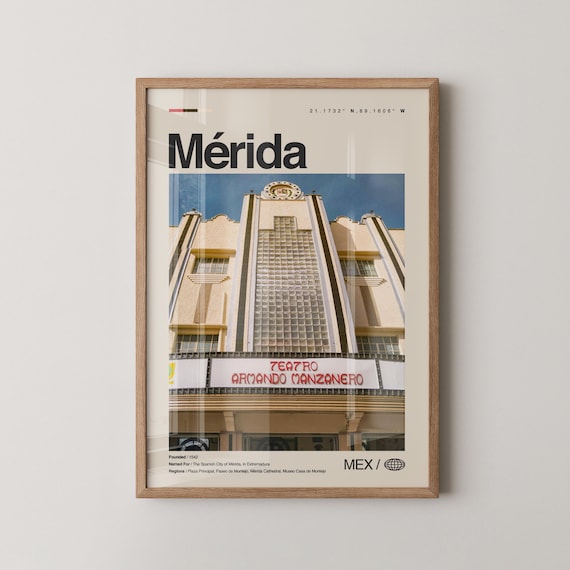 Mérida Mexico Vintage Travel Poster Historic Theater City Photography