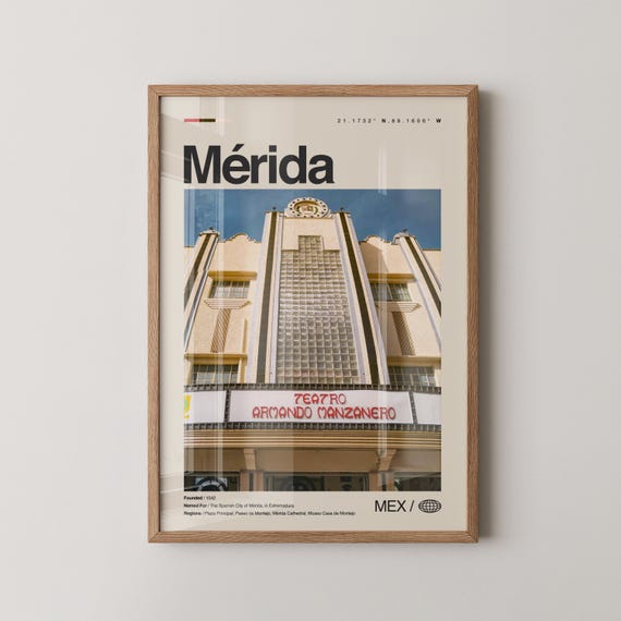Mrida Print Mexico Wall Art Poster Photo Paseo De Montejo Plaza Grande Catedral Palacio Gobierno