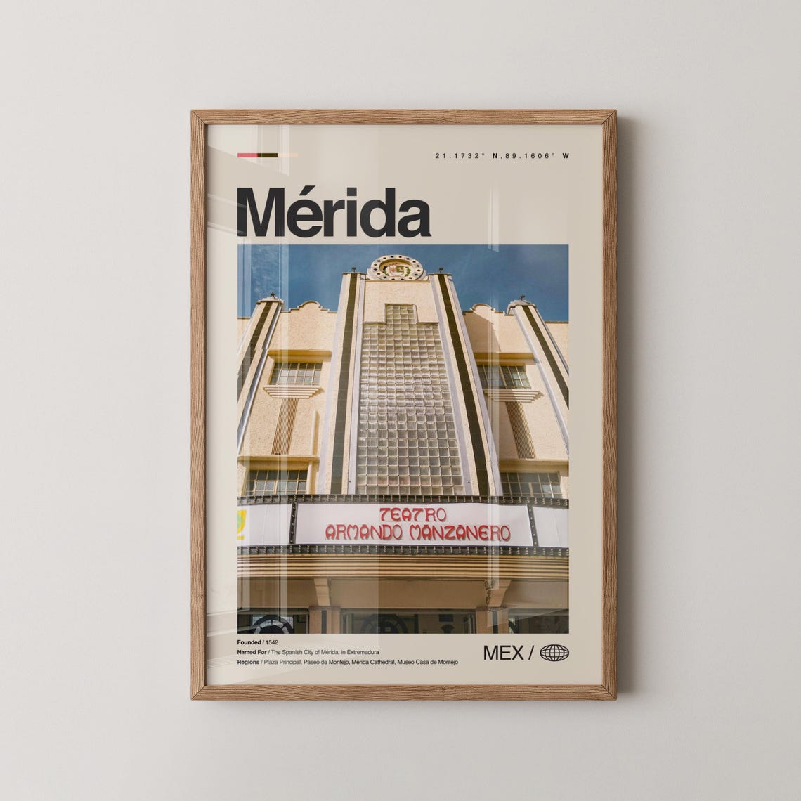 Mérida Mexico Vintage Travel Poster Historic Theater City Photography