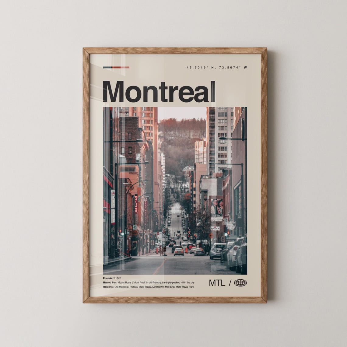Montreal Quebec Winter Street Mount Royal Coordinates Travel Poster