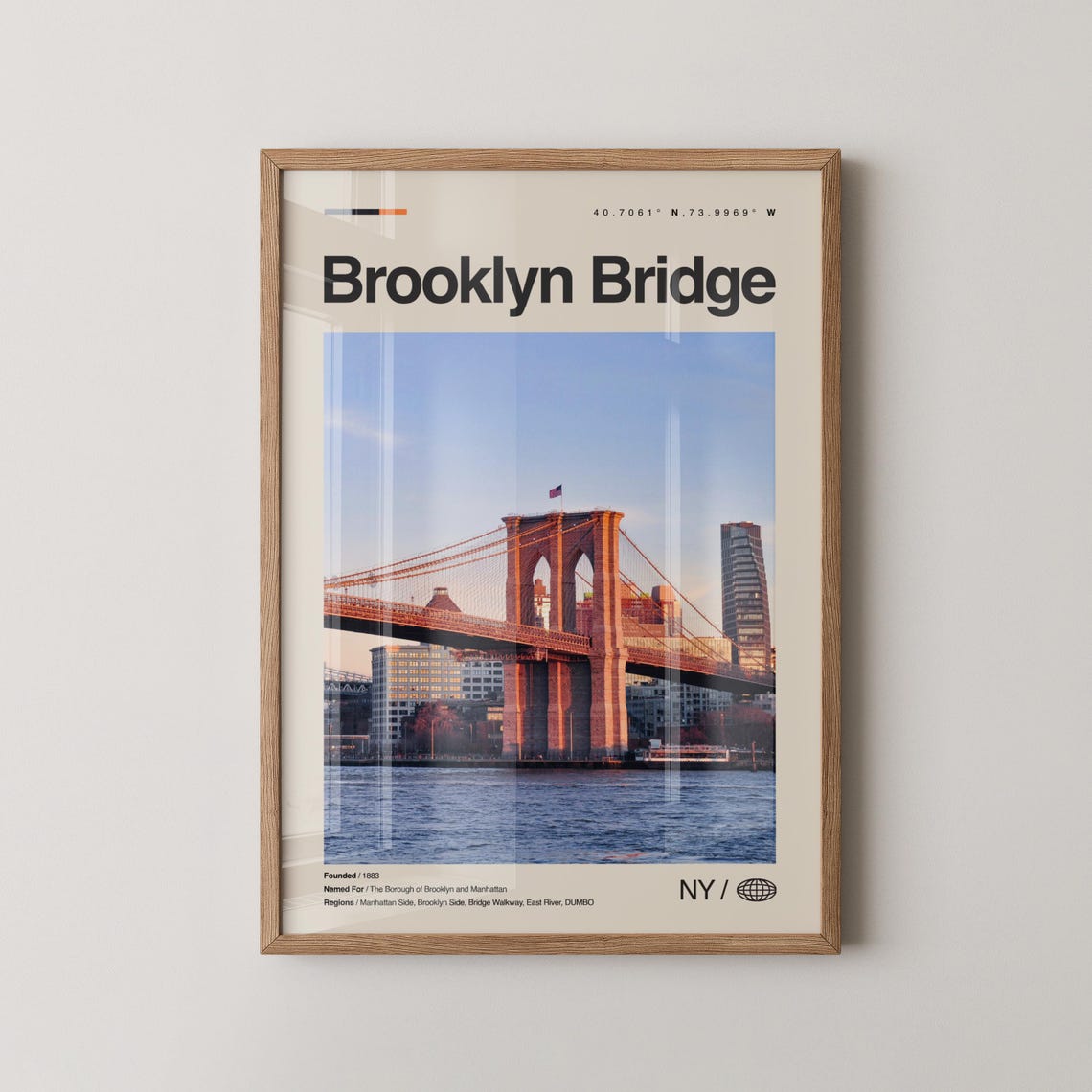 Brooklyn Bridge Sunset New York City Iconic Landmark Travel Poster