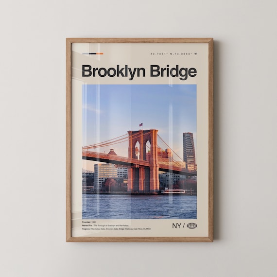 Brooklyn Bridge Sunset New York City Iconic Landmark Travel Poster