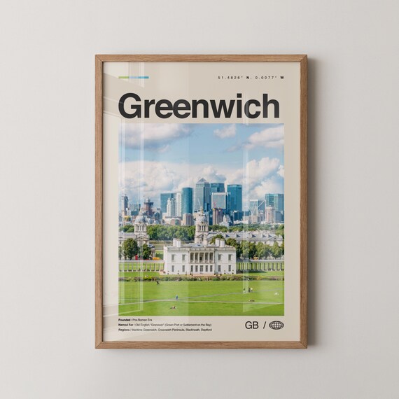 Greenwich Print London Wall Art Poster Photo Dcor Map England