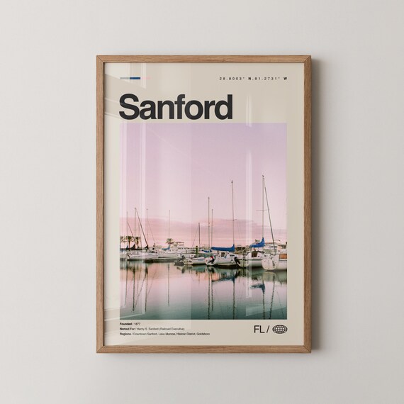 Sanford Florida Marina Sailboats Dusk Minimalist Travel Poster