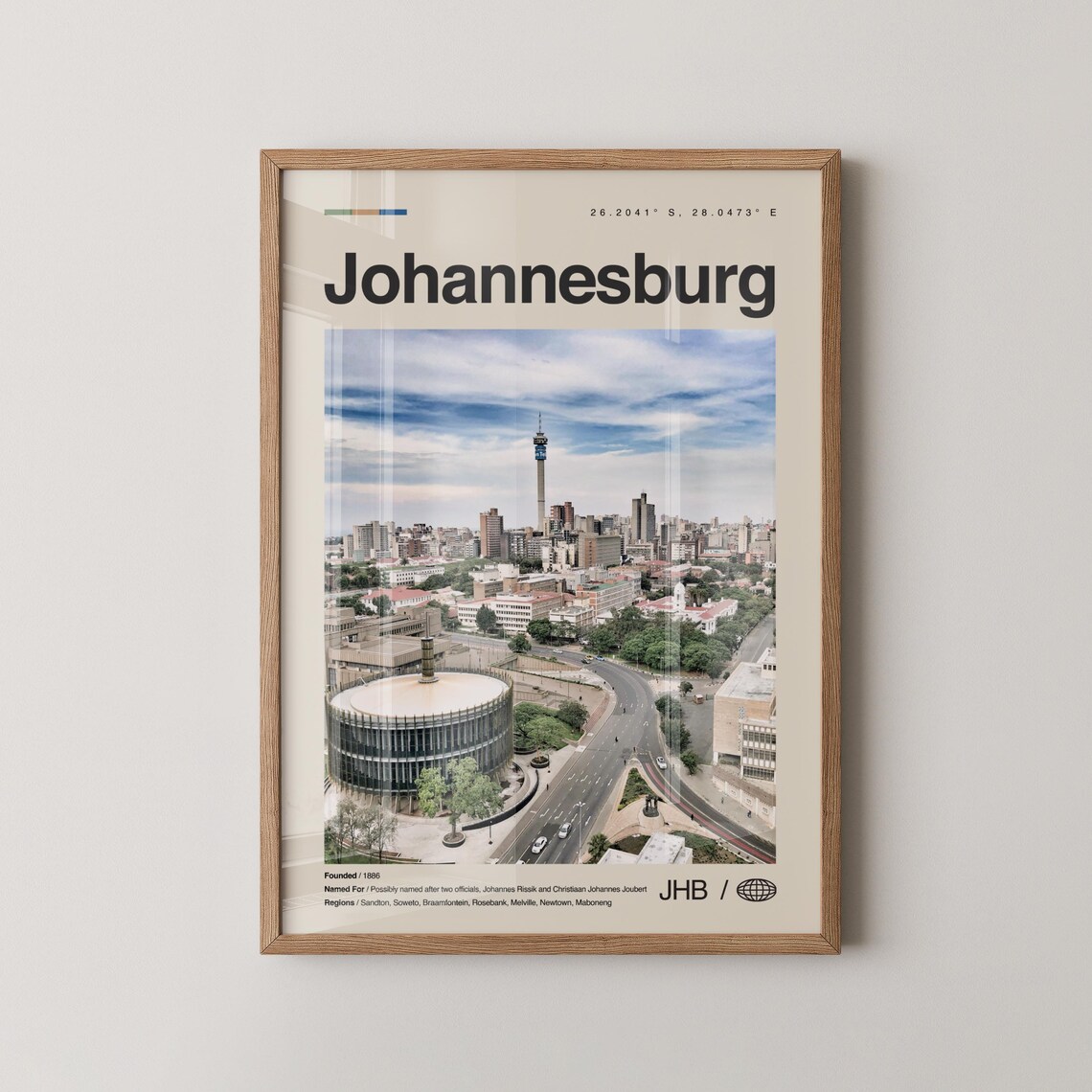 Johannesburg South Africa Skyline Photo Minimalist Travel Poster