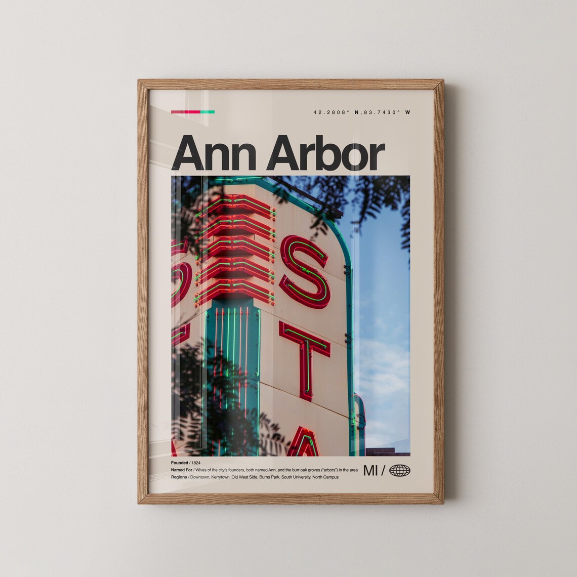 Ann Arbor Michigan Theater Neon Marquee Night Photo Travel Poster