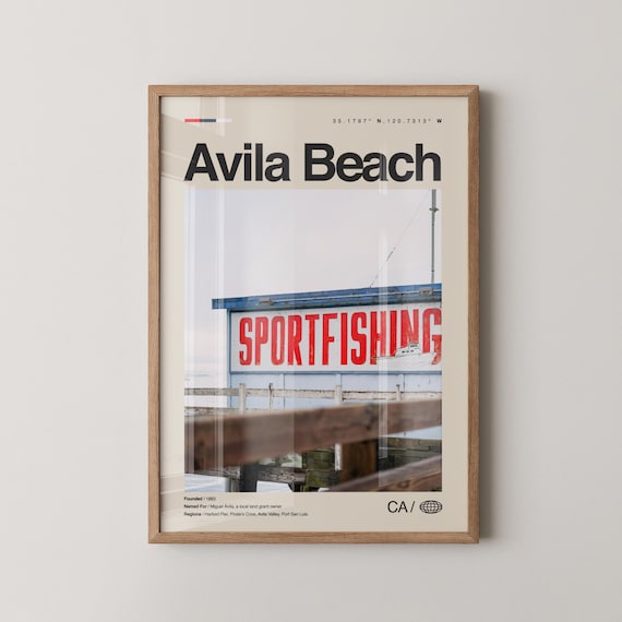 Avila Beach California Vintage Sportfishing Pier Sign Photo Poster