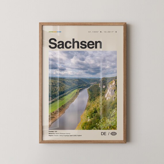 Sachsen Print Wall Art Poster Photo Dcor Map Germany