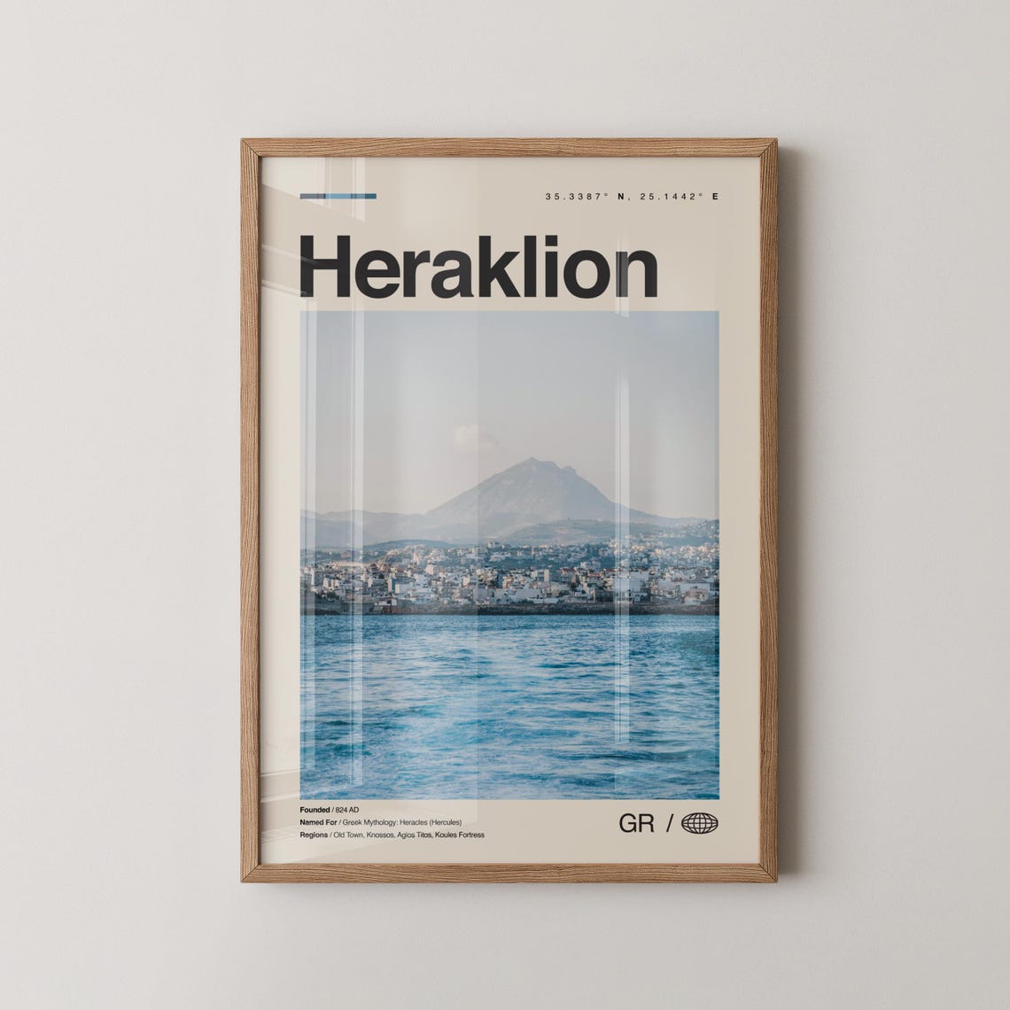 Heraklion Greece Minimalist Travel Coordinates Photo City Poster