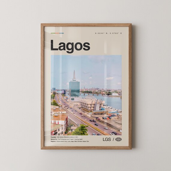 Lagos Nigeria City Skyline Photo Minimalist Travel Poster Design