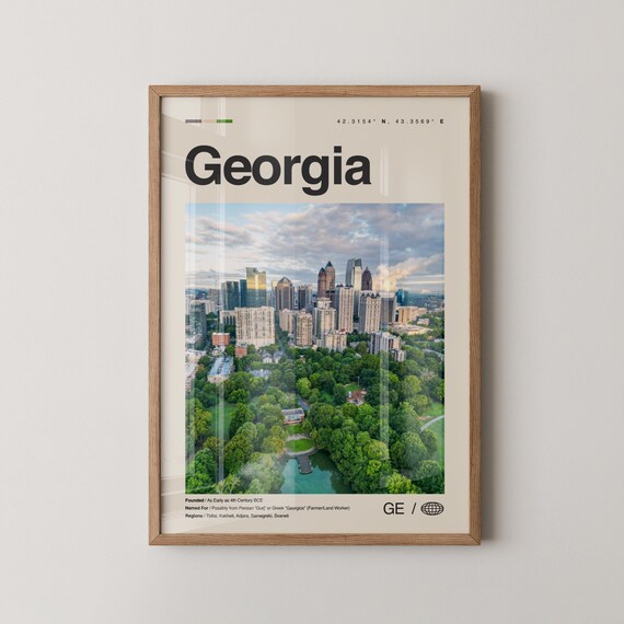 Georgia Country Capital City Skyline Travel Poster With Photo